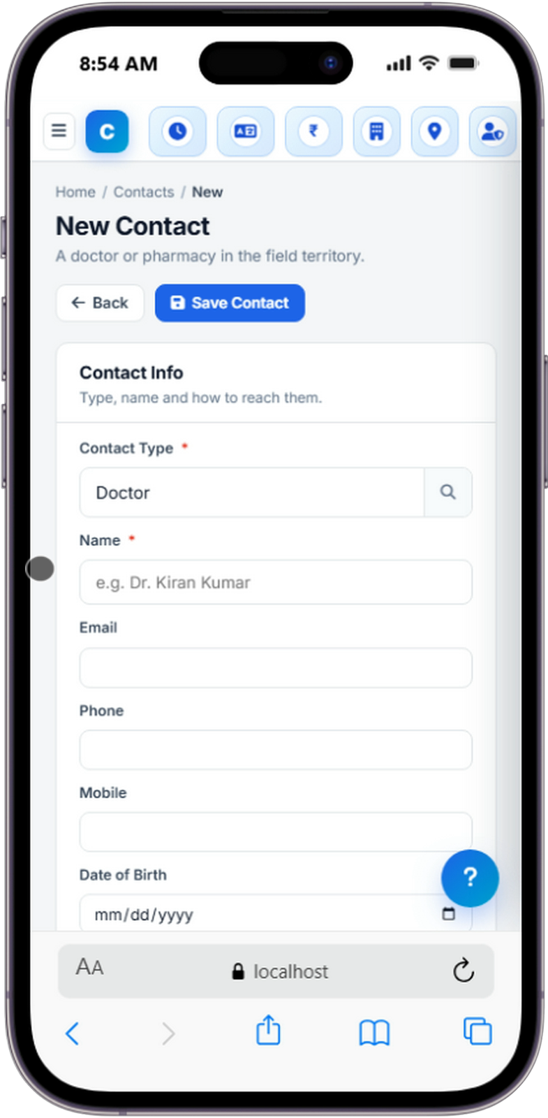 ePharma CRM mobile app doctor and pharmacy directory with search