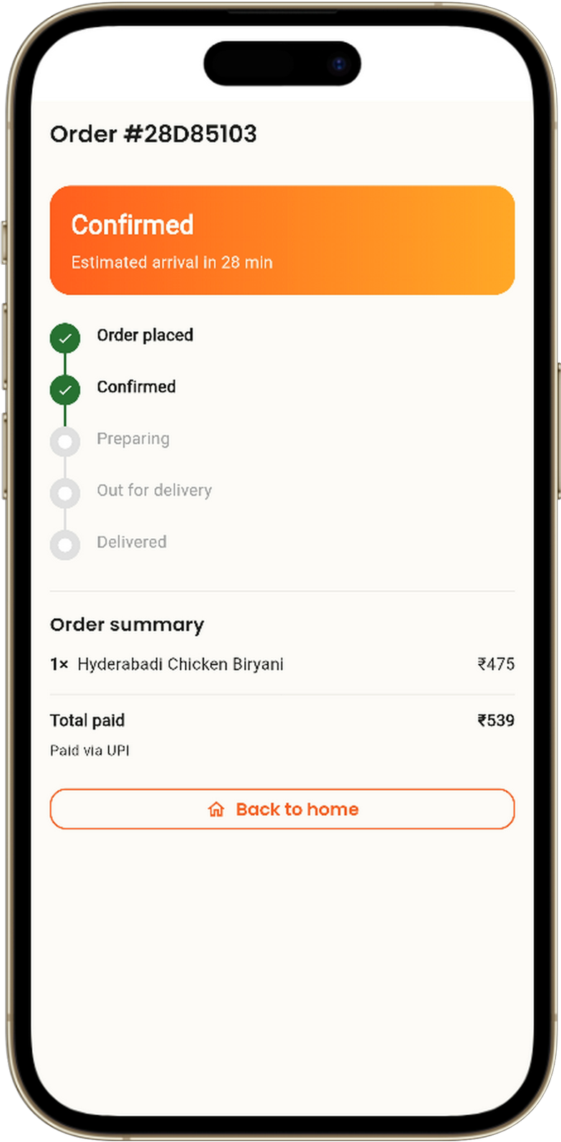 Live order tracking screen showing delivery progress